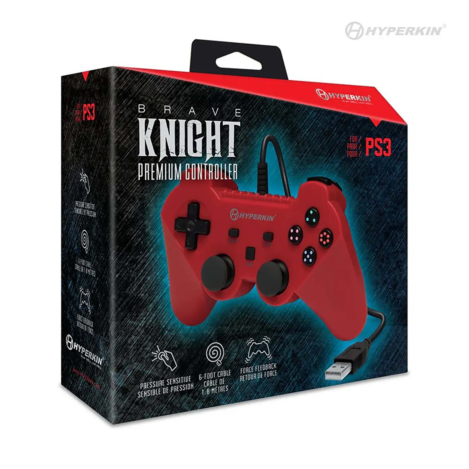 Hyperkin Brave Knight Red PS3 controller bedraad rood