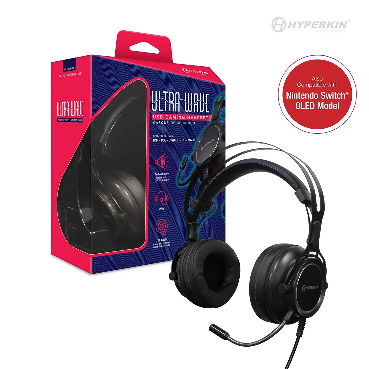 Hyperkin UltraWave USB gaming headset blauw verlicht