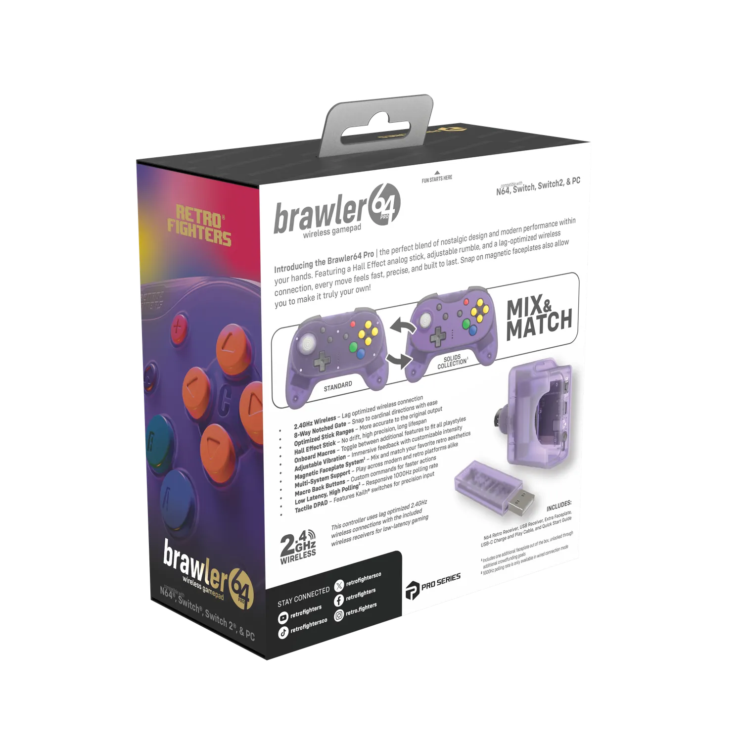Hyperkin Brawler64 Pro N64 Controller Atomic Purple draadloos