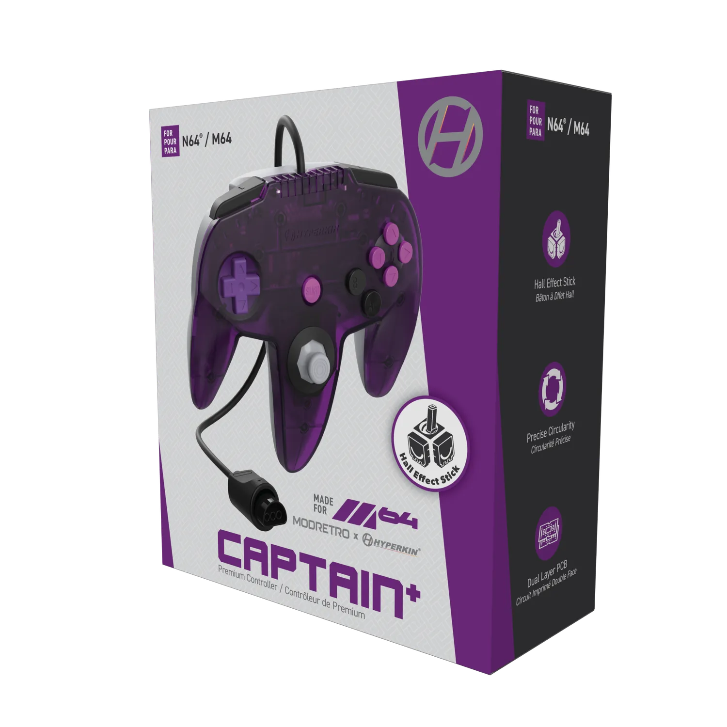 Hyperkin Captain+ controller N64 M64 lavender 3m kabel driftvrij