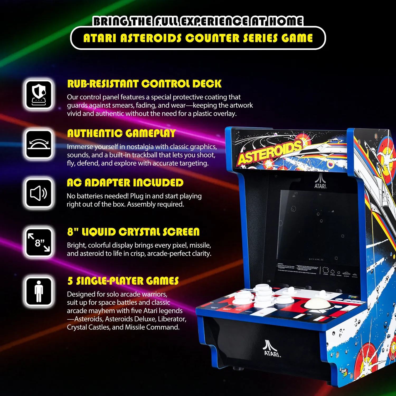 Arcade1Up Asteroids Counter arcadekast 8 inch 5 games