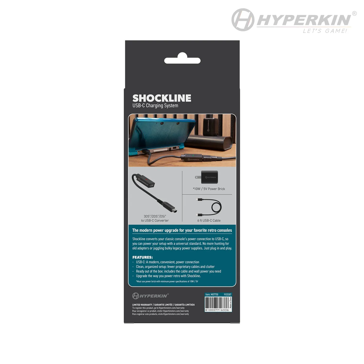 Hyperkin ShockLine USB-C oplader 3DS 2DS DSi 10W