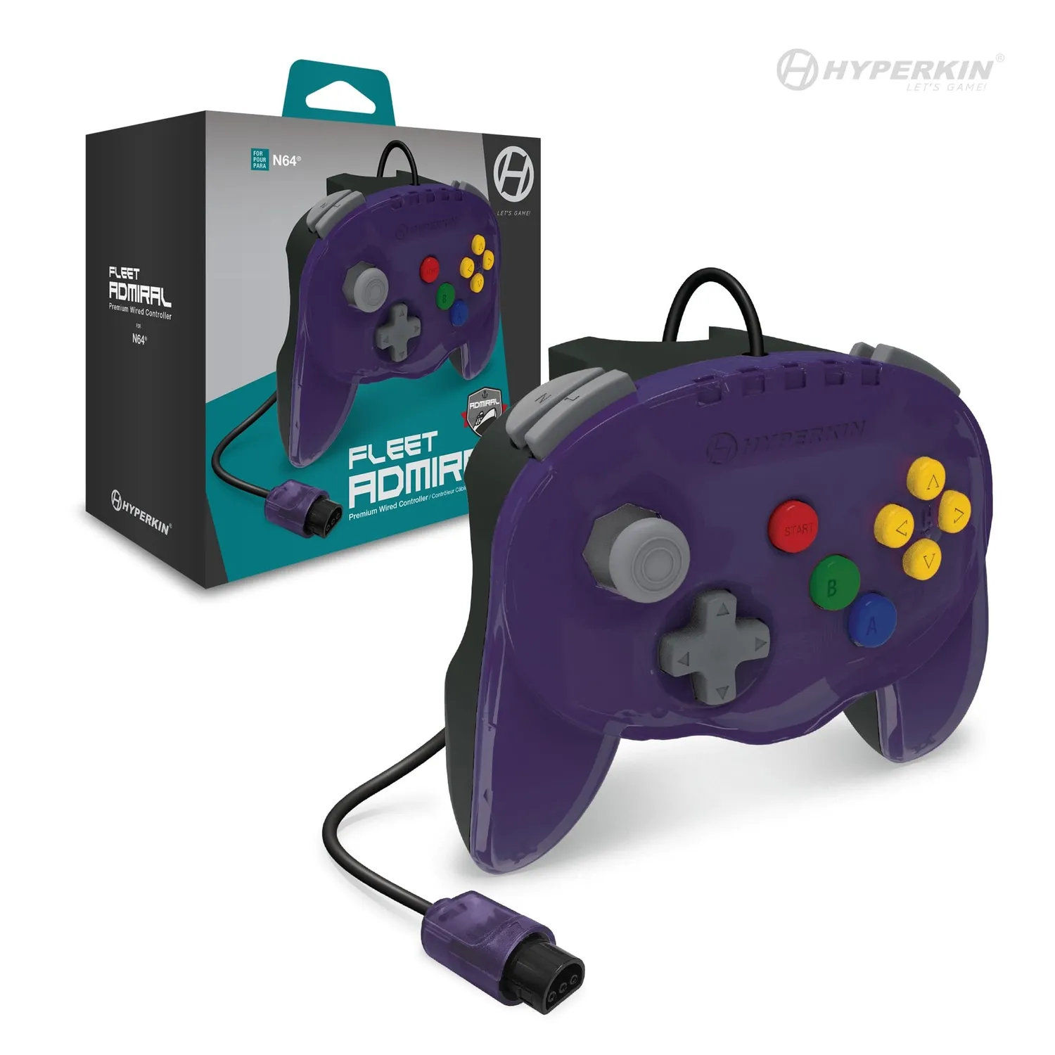 Hyperkin Fleet Admiral N64 Controller Violet Fleet bedraad