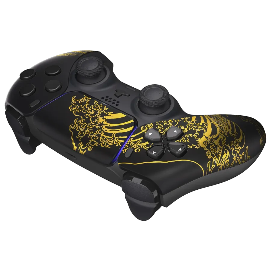 Clever Golden Kanagawa Wave PS5 controller goud