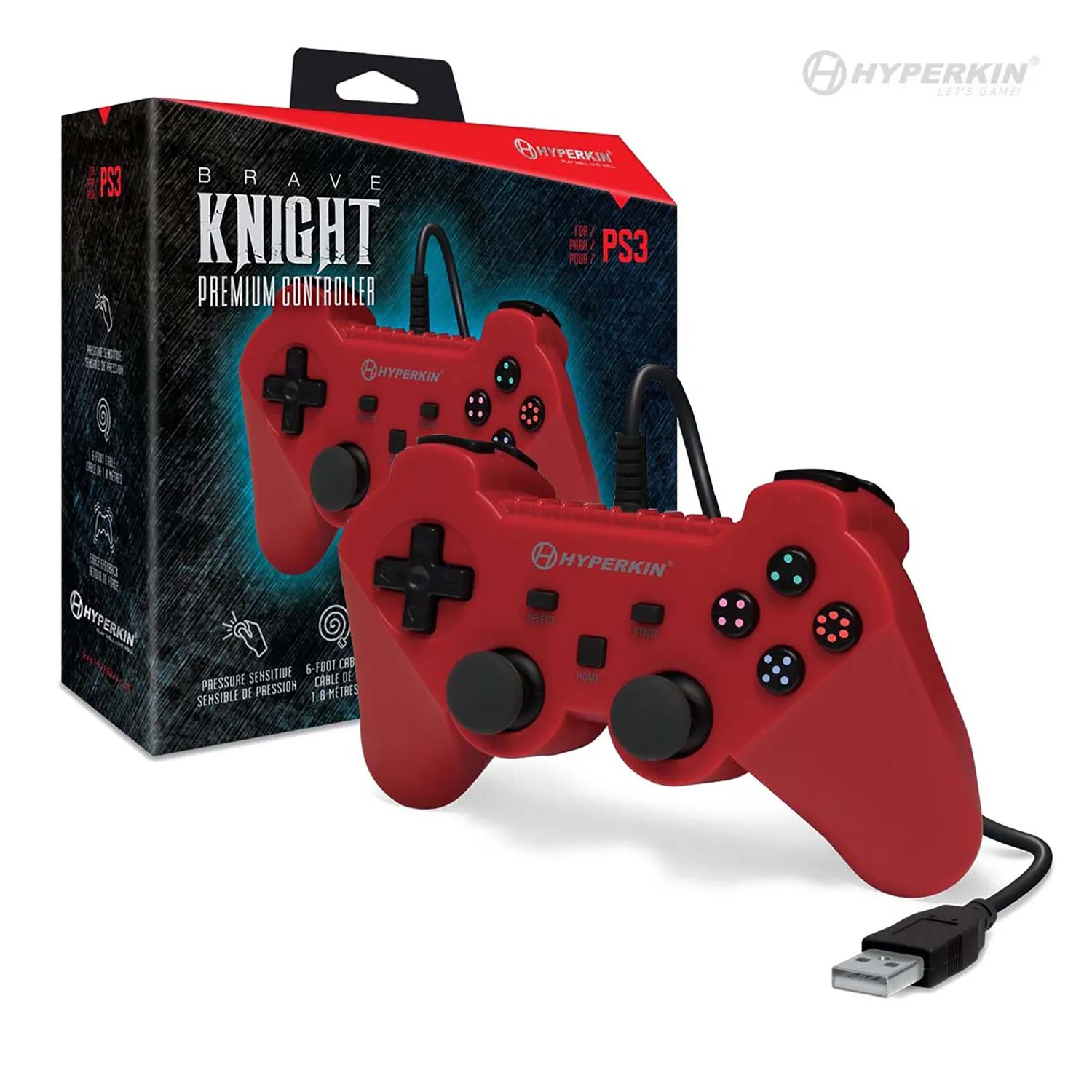 Hyperkin Brave Knight Red PS3 controller bedraad rood