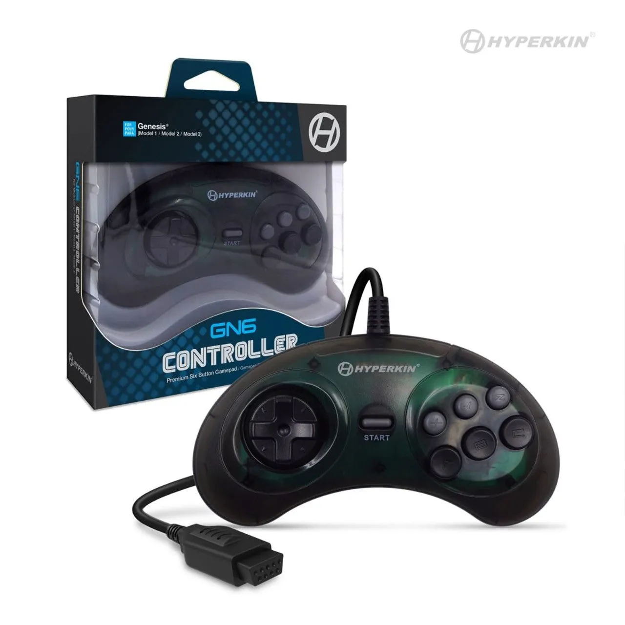 Hyperkin GN6 Space Black USB controller Genesis retro 6-knops