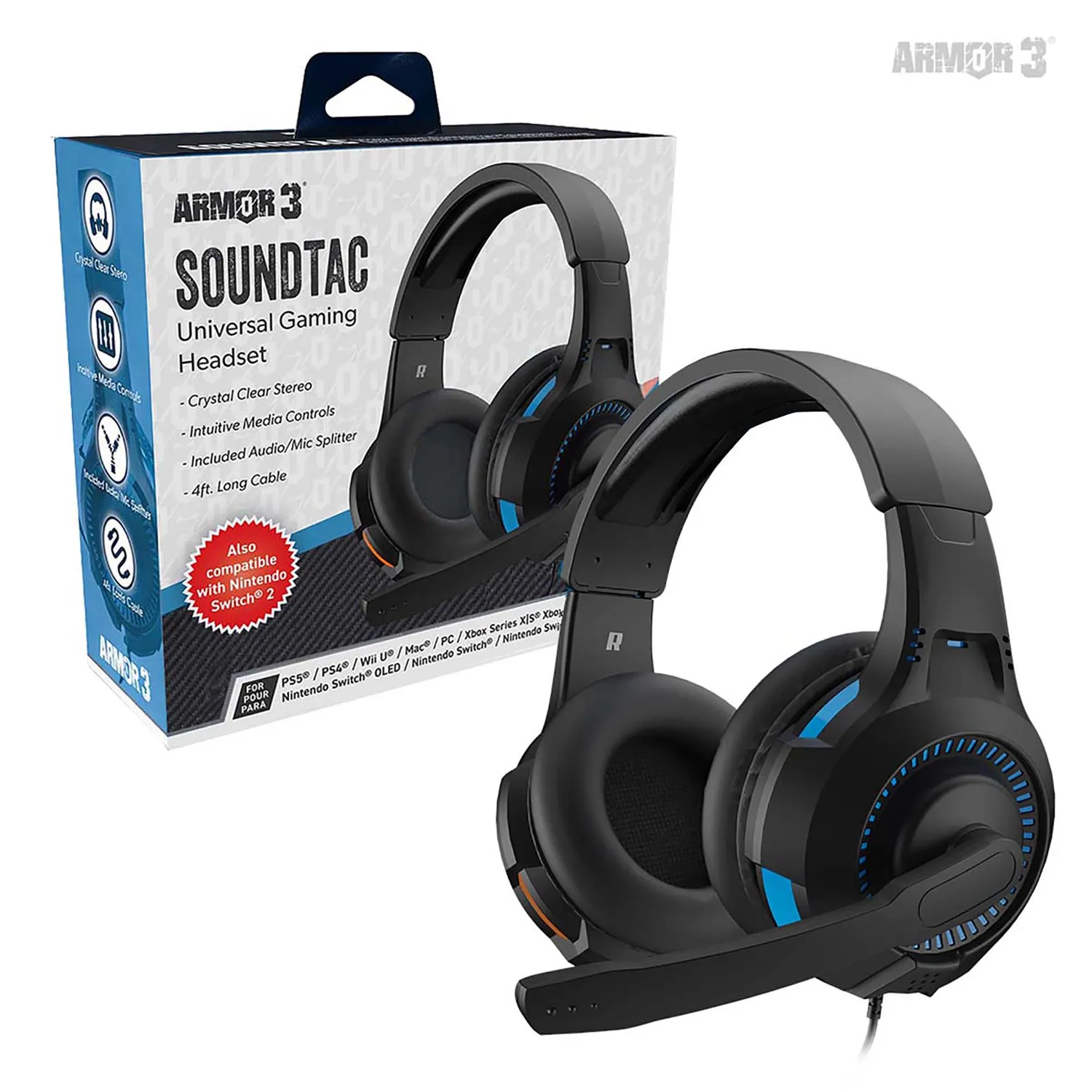 Armor3 SoundTac gaming headset bedraad blauw/oranje