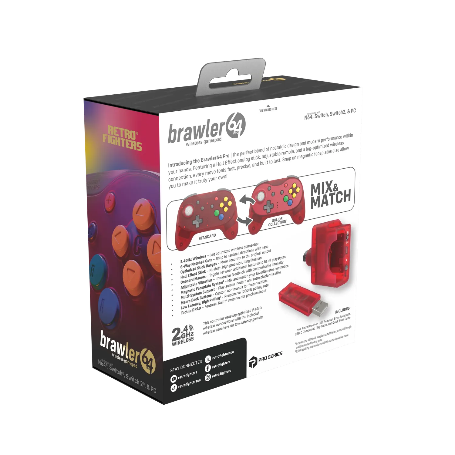 Hyperkin Brawler64 N64 Pro controller watermelon rood hall effect