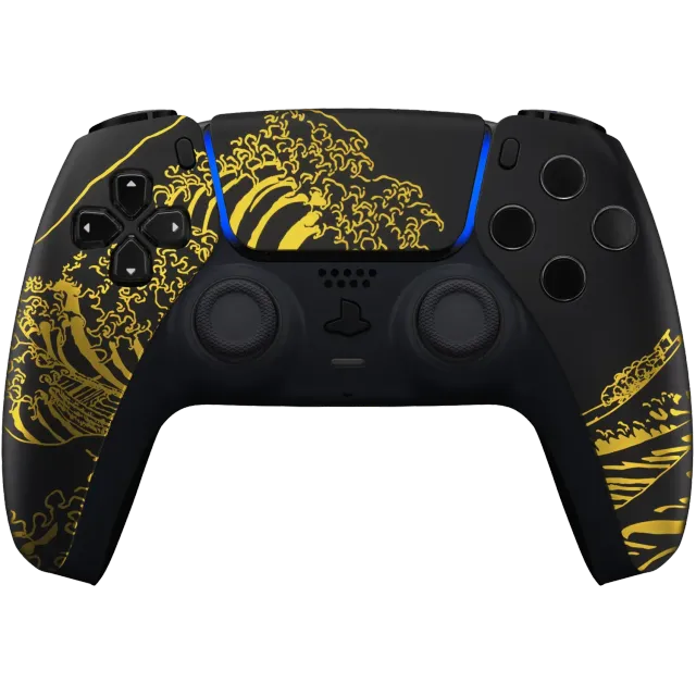 Clever Golden Kanagawa Wave PS5 controller goud