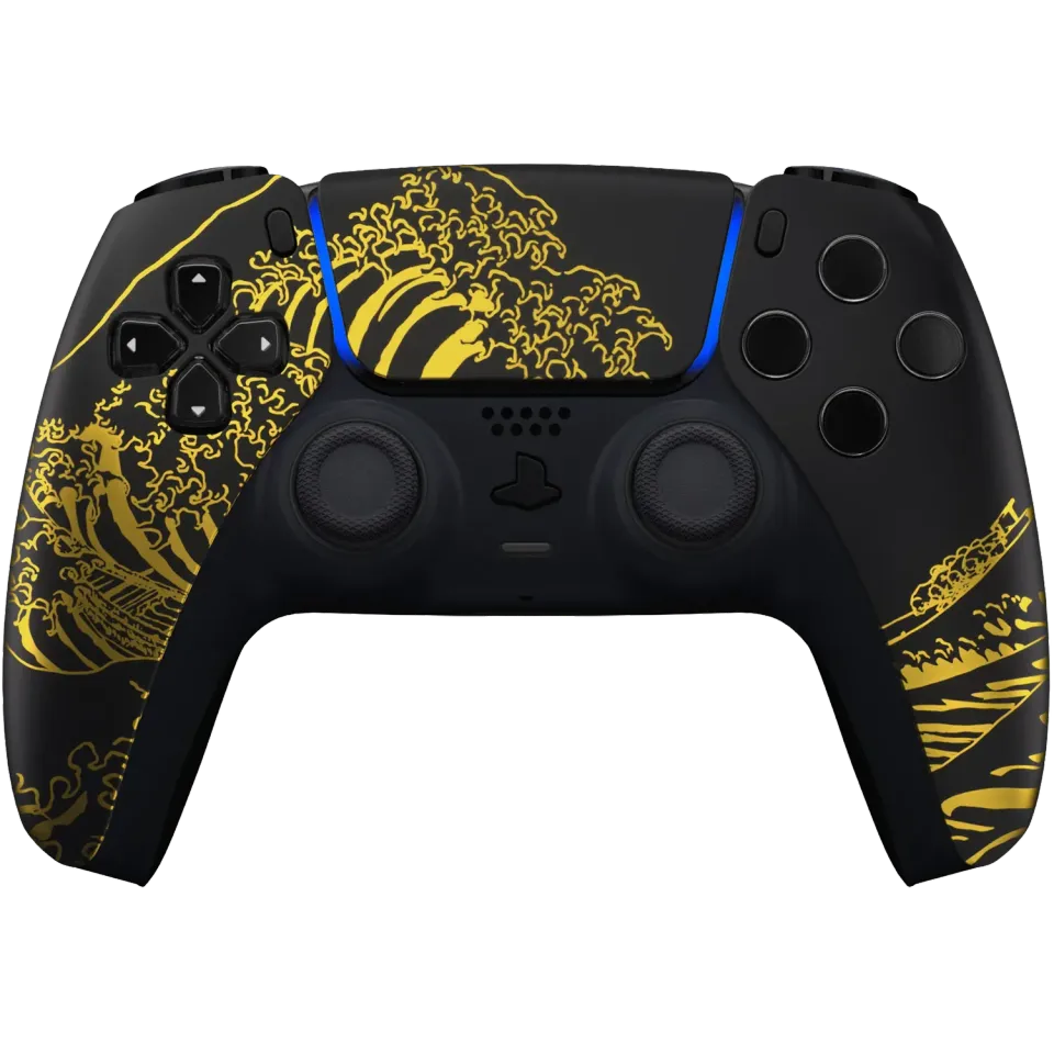Clever Golden Kanagawa Wave PS5 controller goud