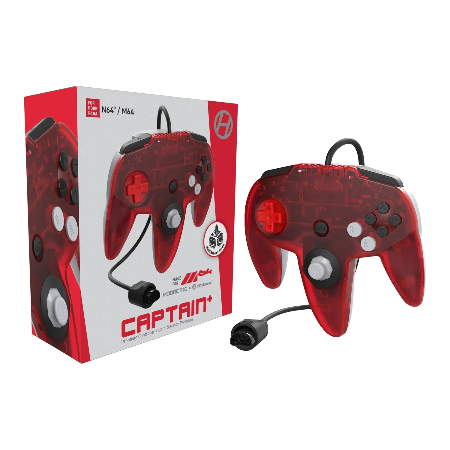 Hyperkin Captain+ M64 controller Ruby N64 bedraad