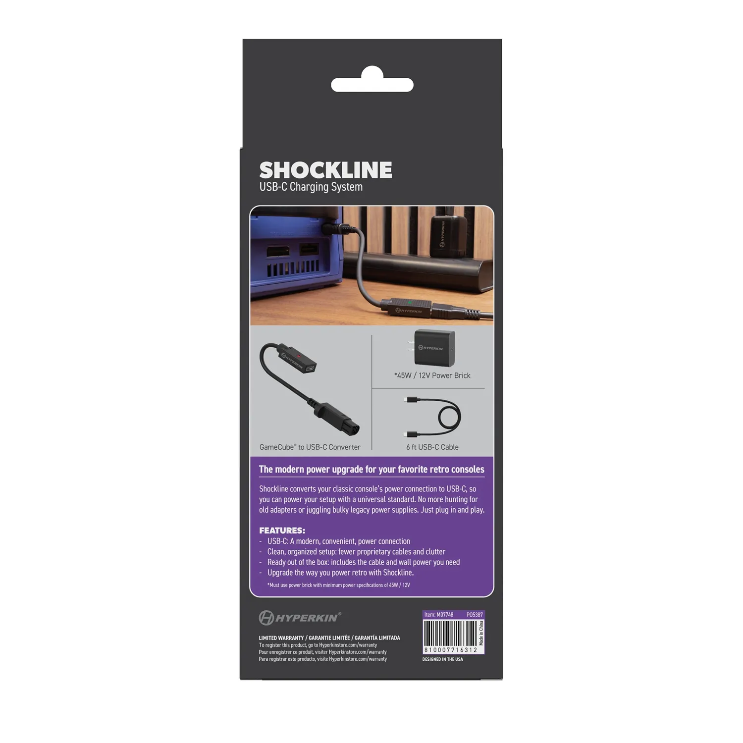 Hyperkin ShockLine 45W/12V GameCube voeding USB-C set