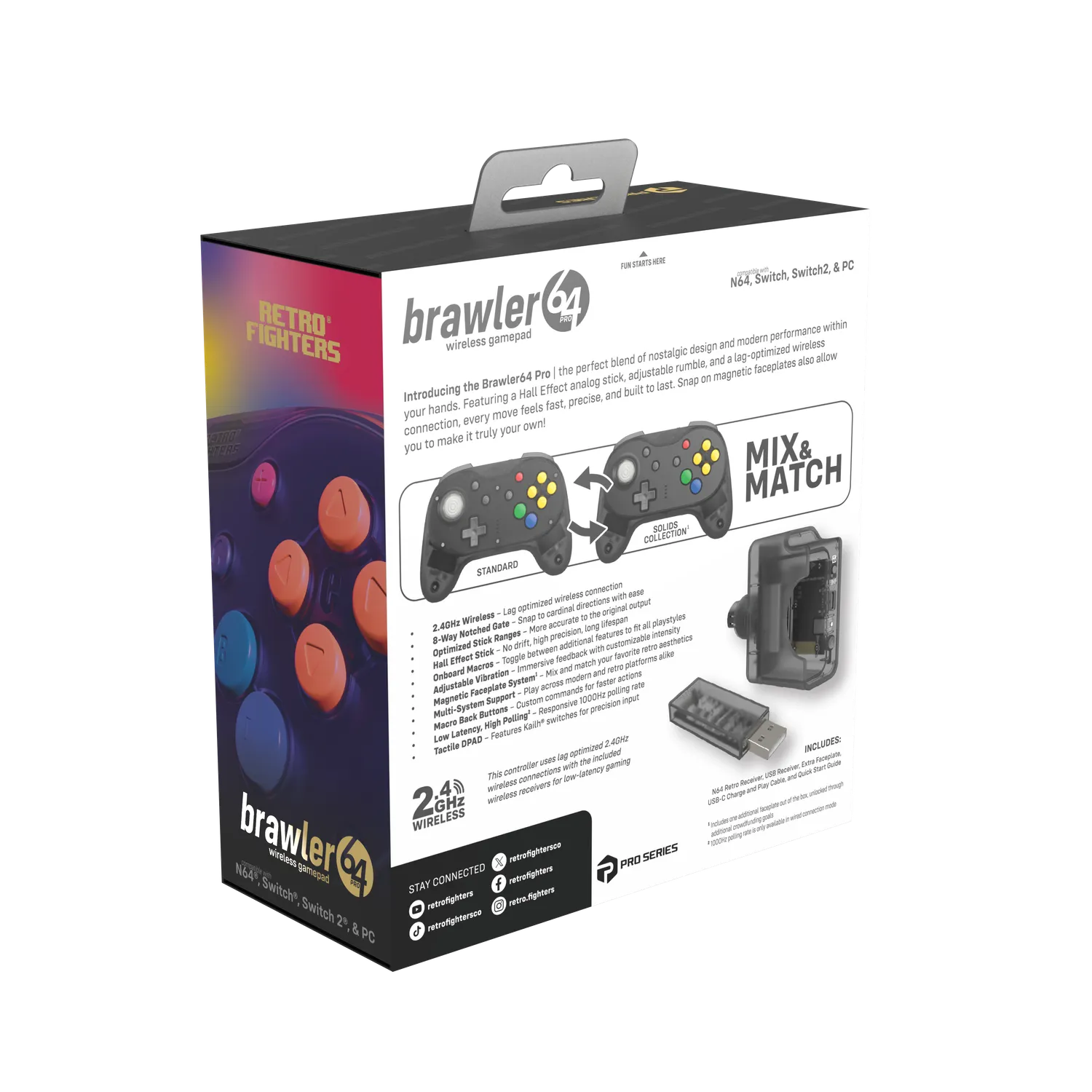 Hyperkin Brawler64 Pro draadloze controller N64 smoke Hall Effect