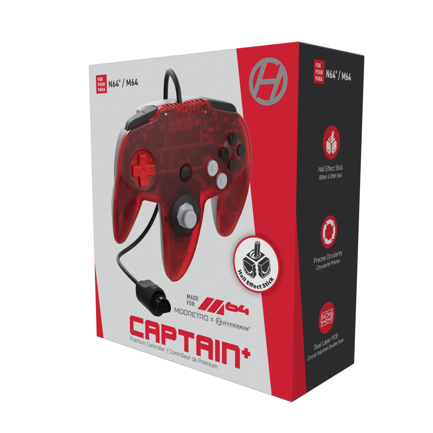 Hyperkin Captain+ M64 controller Ruby N64 bedraad