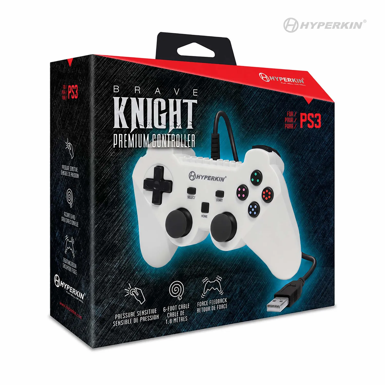 Hyperkin Brave Knight controller wit bedraad PS3 6-assig