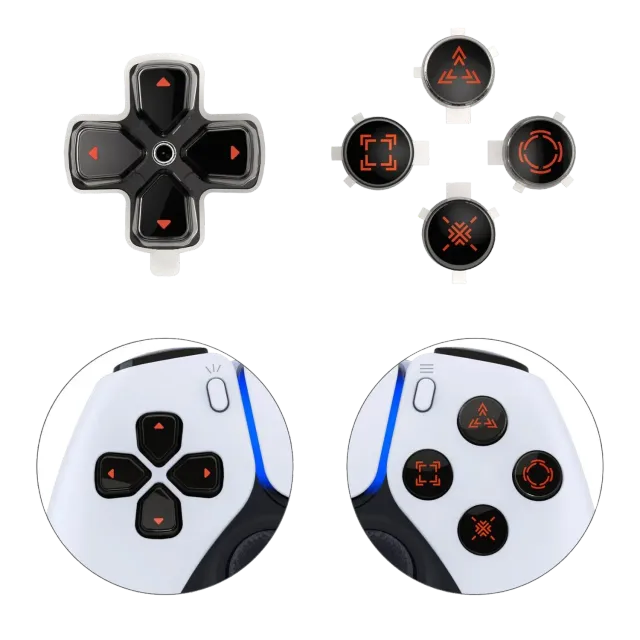Clever Gaming Actieknoppen + Dpad knoppenset clear zwart rood