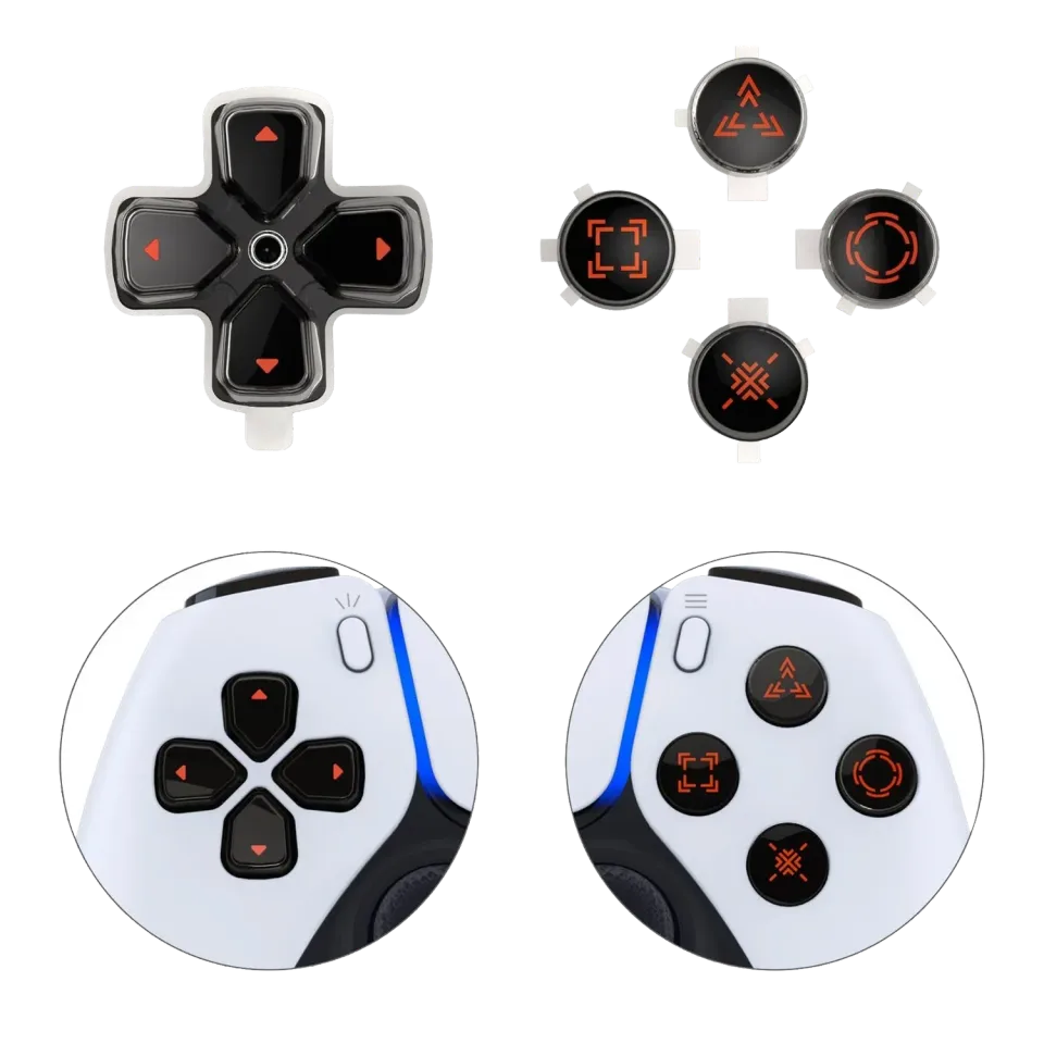 Clever Gaming Actieknoppen + Dpad knoppenset clear zwart rood