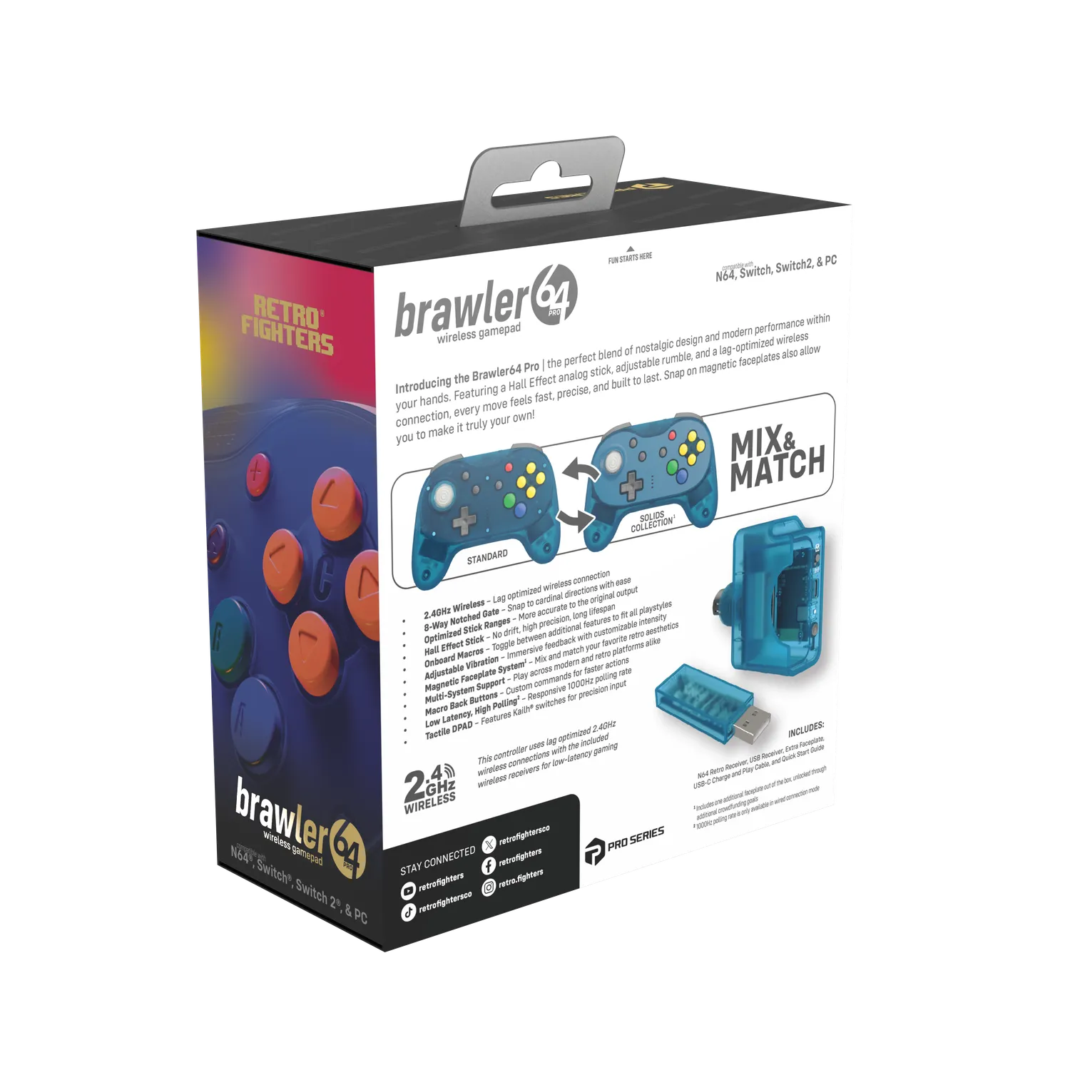 Hyperkin Brawler64 Pro Wireless Controller ice blue N64 hall-effect