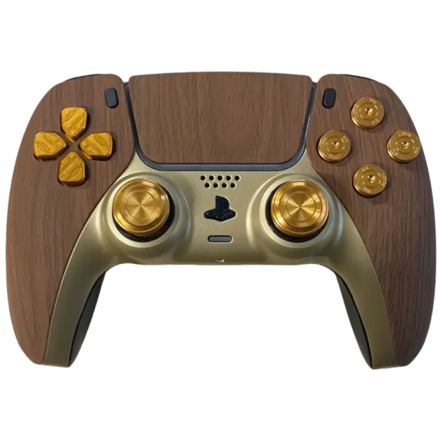 Clever Woodpecker PS5 controller houtlook goud luxe