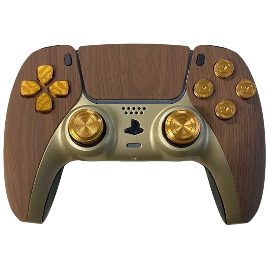Clever Woodpecker PS5 controller houtlook goud luxe
