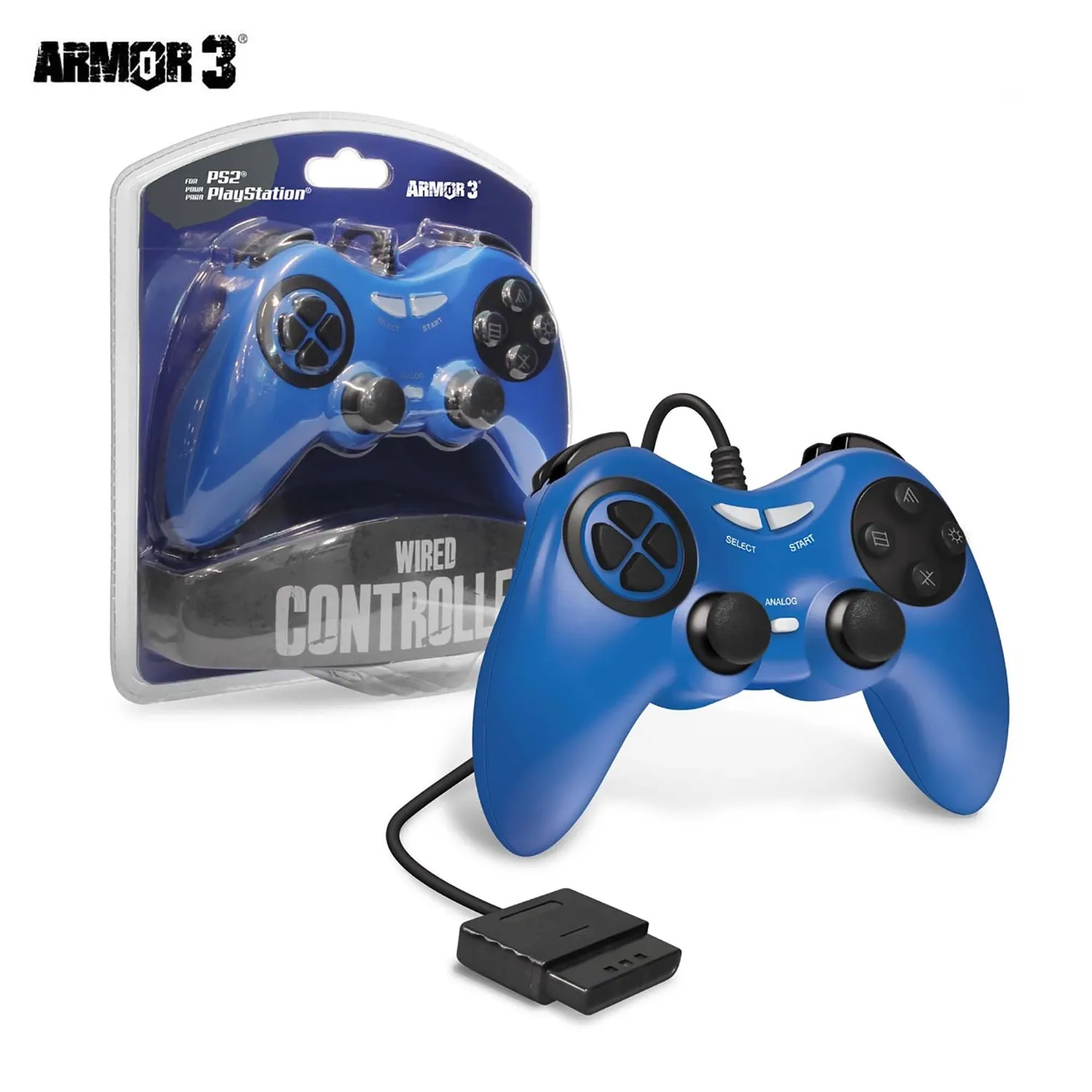 Hyperkin Armor3 bedrade controller PS2 blauw dubbele sticks