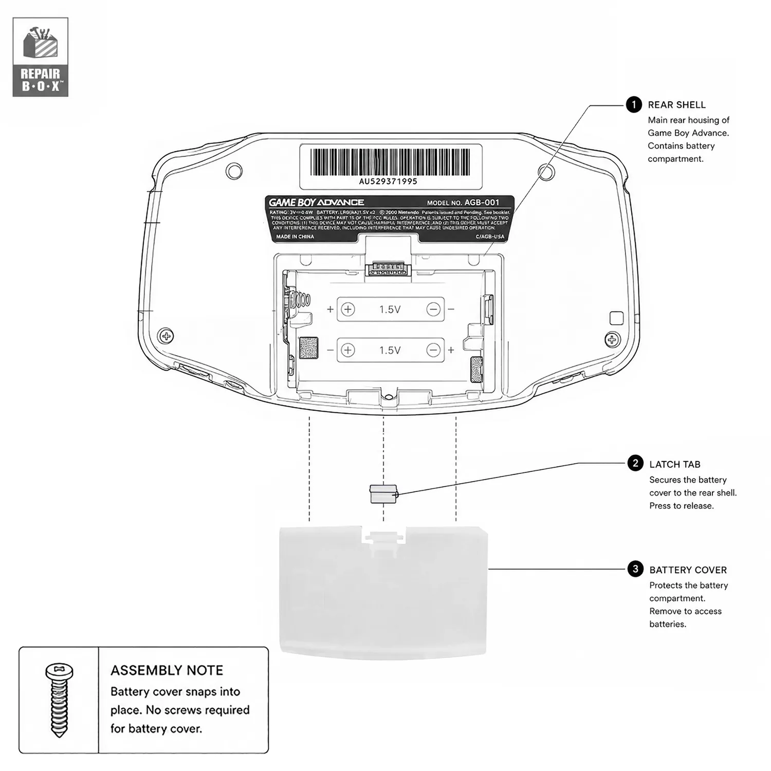 Hyperkin Game Boy Advance batterijklep wit