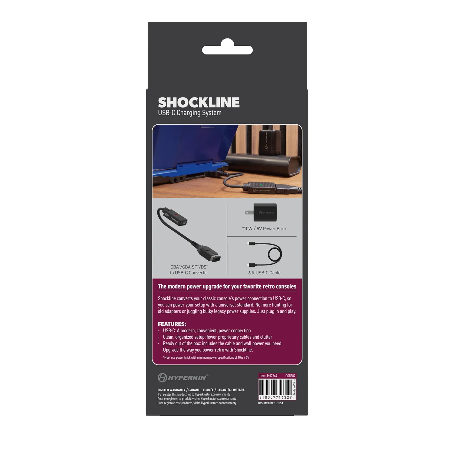 Hyperkin ShockLine Type-C USB oplader 10W/5V GBA SP DS