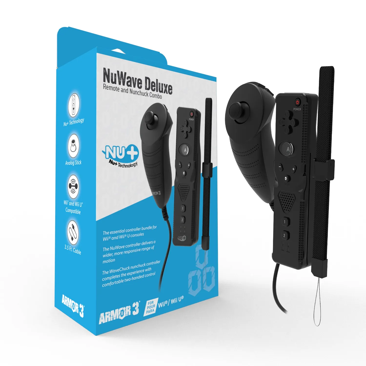 Hyperkin Armor3 NuWave Deluxe Wii remote zwart + nunchuk