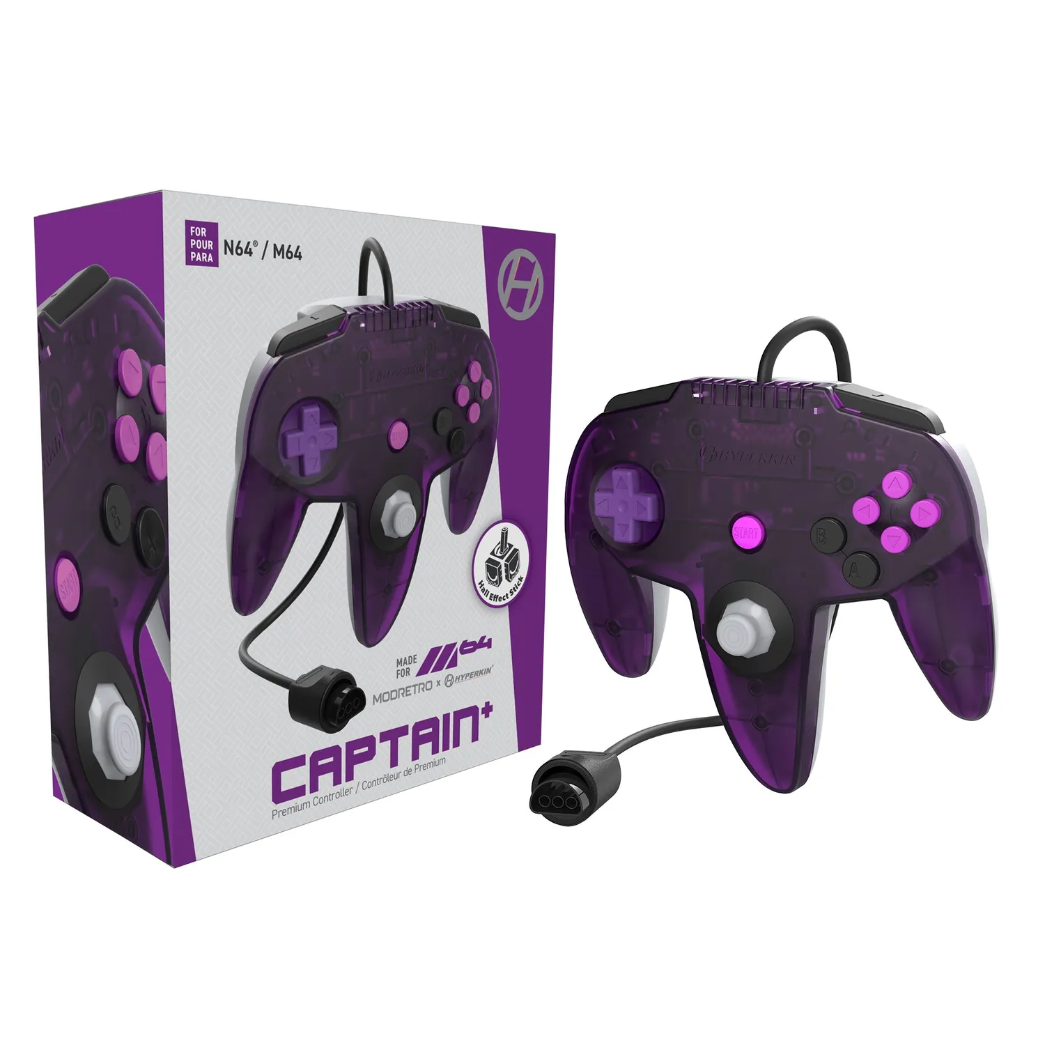 Hyperkin Captain+ controller N64 M64 lavender 3m kabel driftvrij
