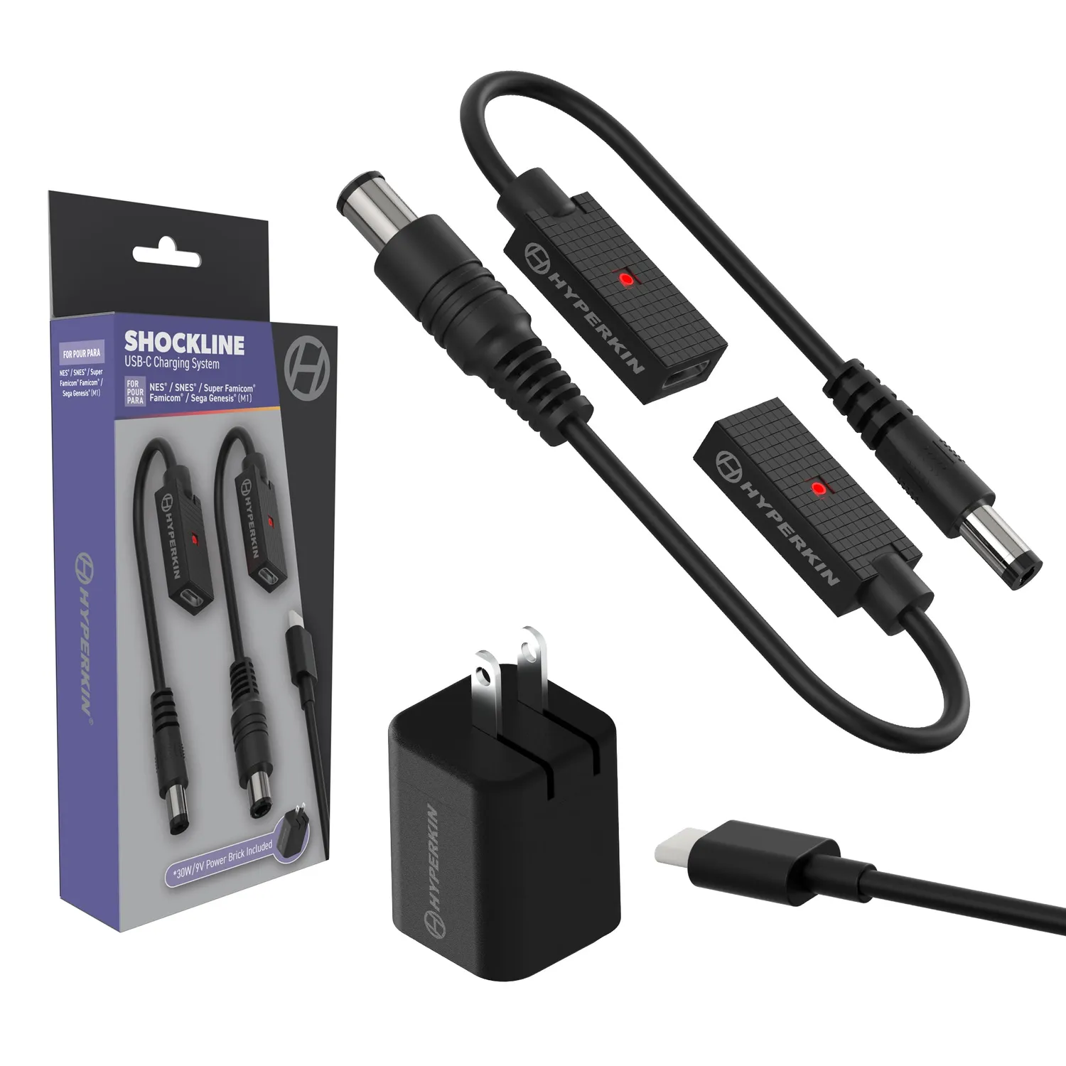 Hyperkin ShockLine USB-C voeding 30W/9V NES SNES